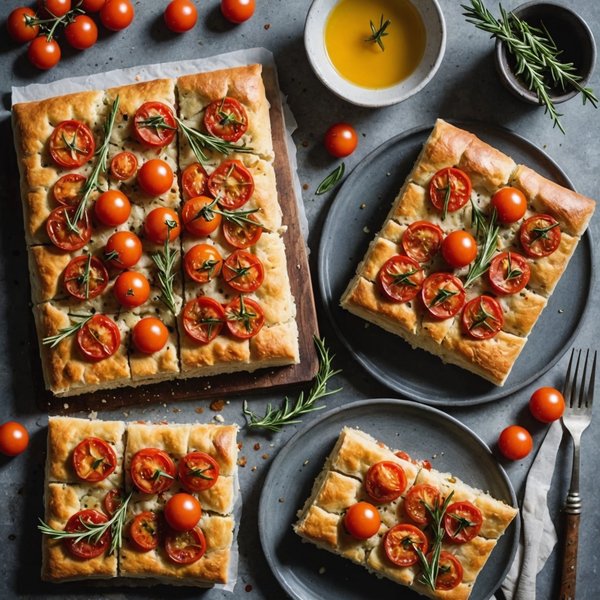 Quels sont les secrets pour une focaccia moelleuse avec des tomates cerises et du romarin ?